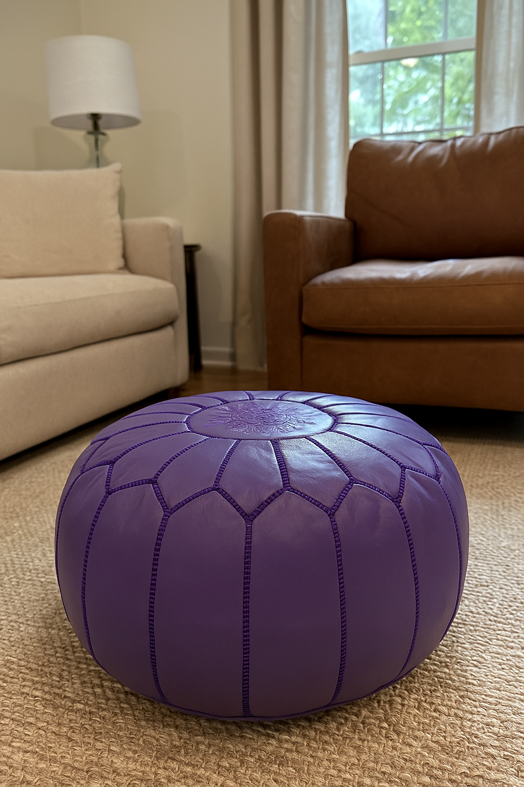 Royal Violet Moroccan leather Ottoman Pouffe