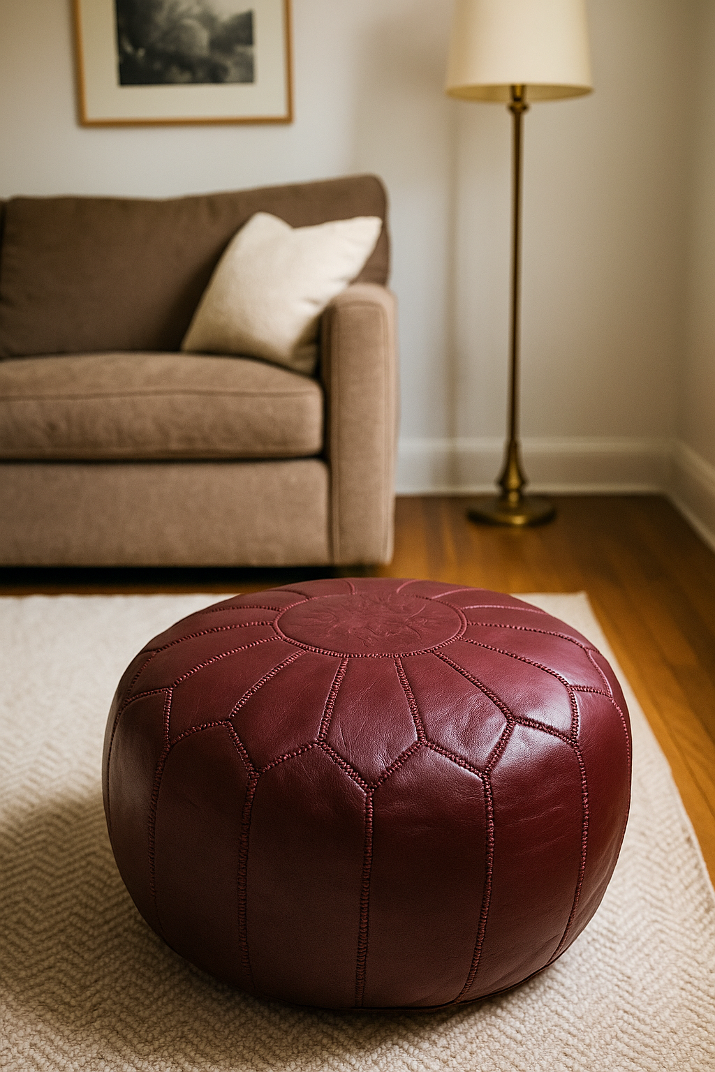 Royal Rouge Moroccan leather Ottoman Pouffe