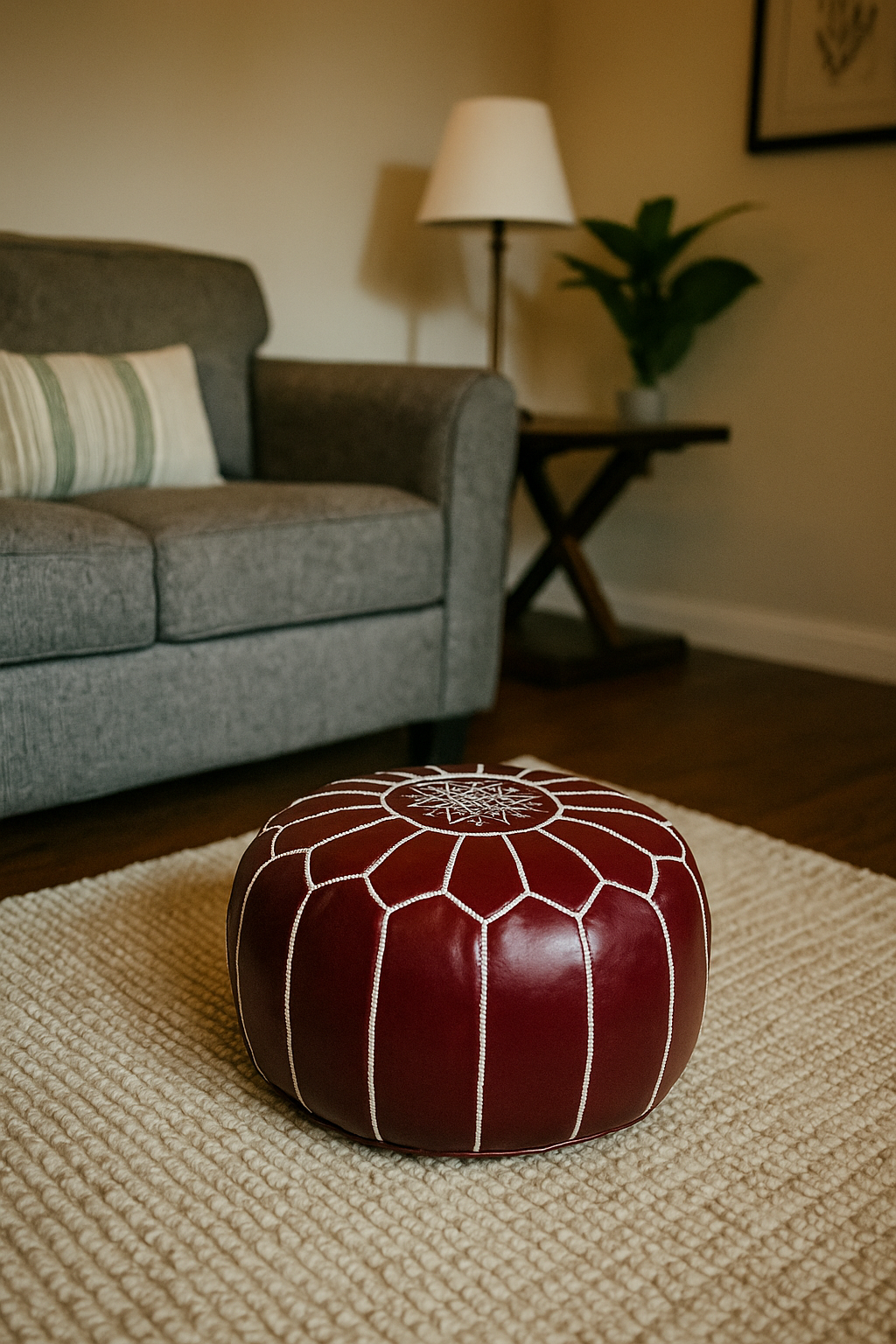 Sultan’s Rose Moroccan leather Ottoman Pouffe
