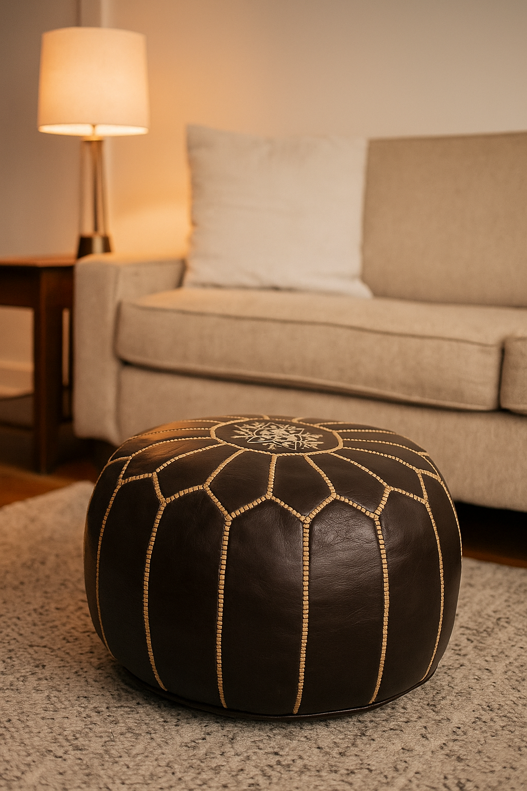 Tannery Bronze Moroccan leather Ottoman Pouffe