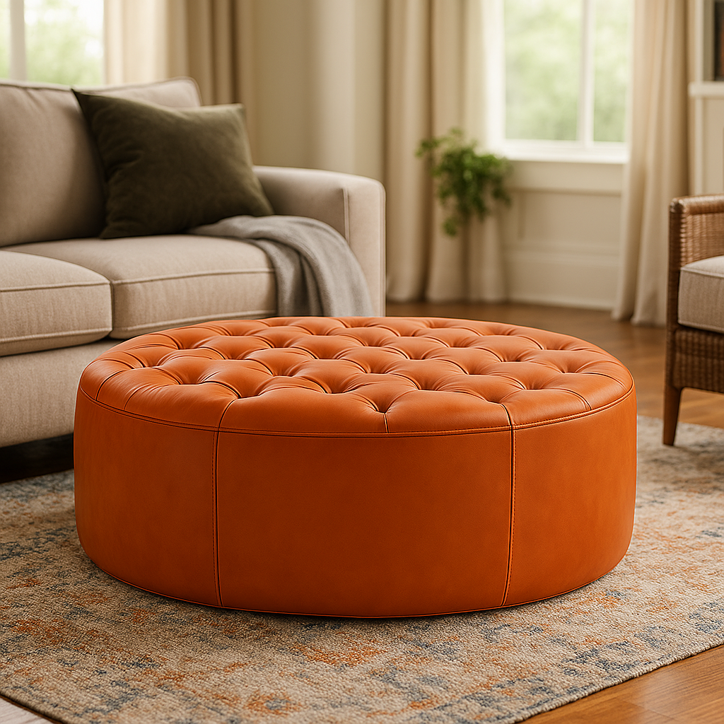 Terracotta Kasbah Round Moroccan Leather Ottoman