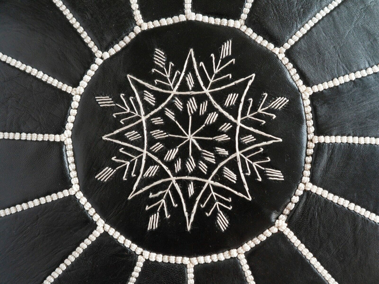 Black Moroccan leather Ottoman Pouffe