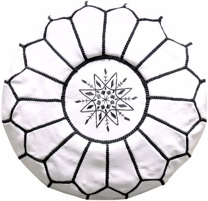 White Moroccan Leather Ottoman Pouffe