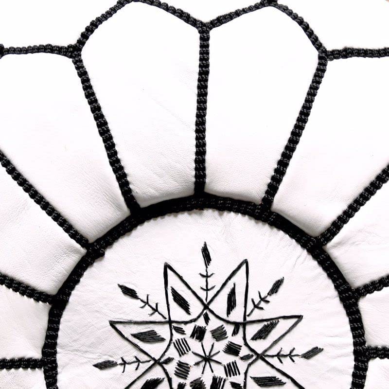 White Moroccan Leather Ottoman Pouffe