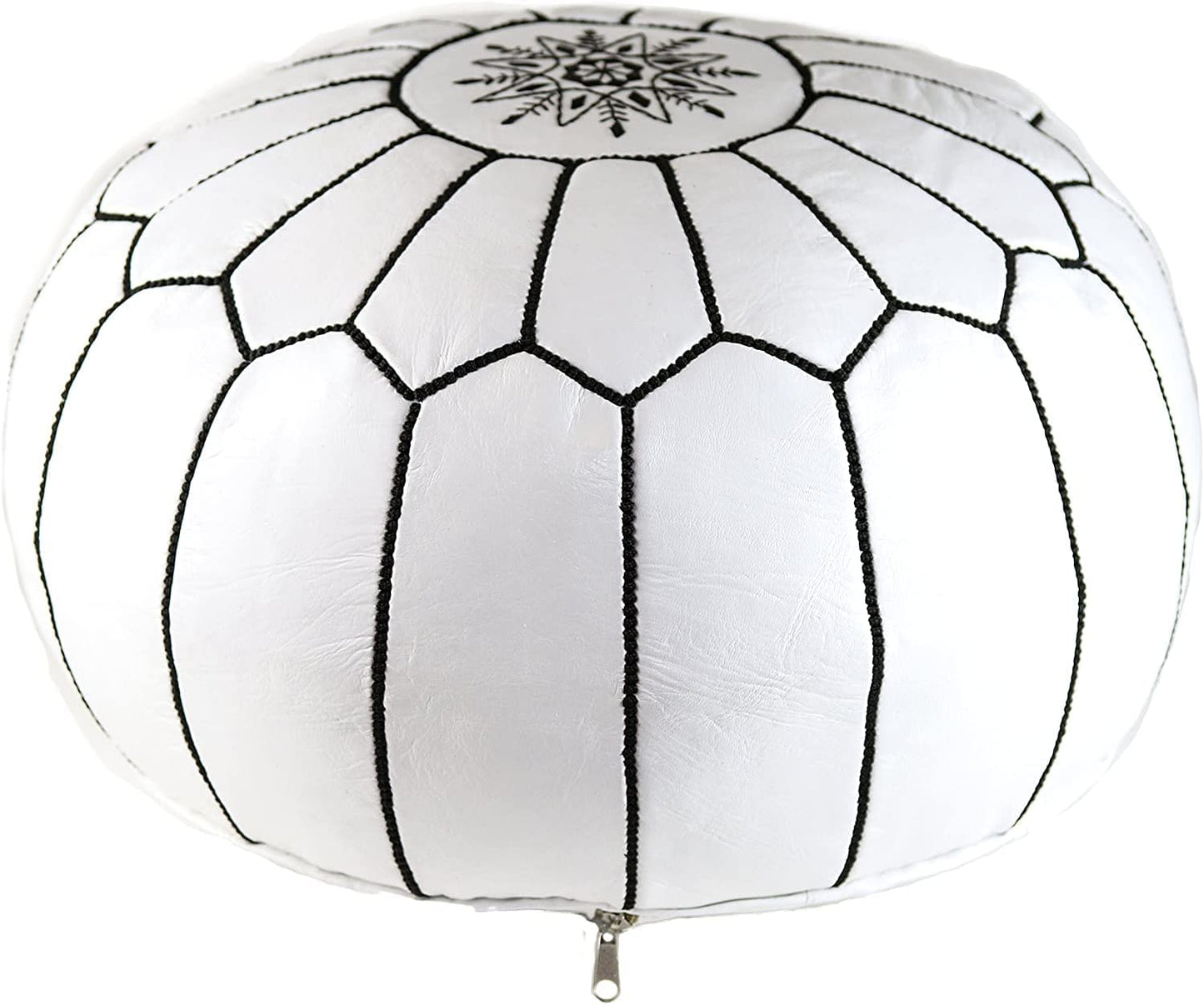 White Moroccan Leather Ottoman Pouffe