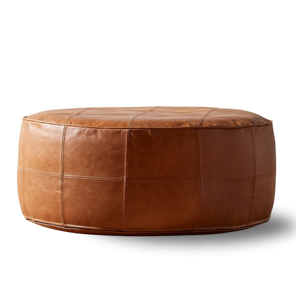 Round Moroccan Leather Poufs
