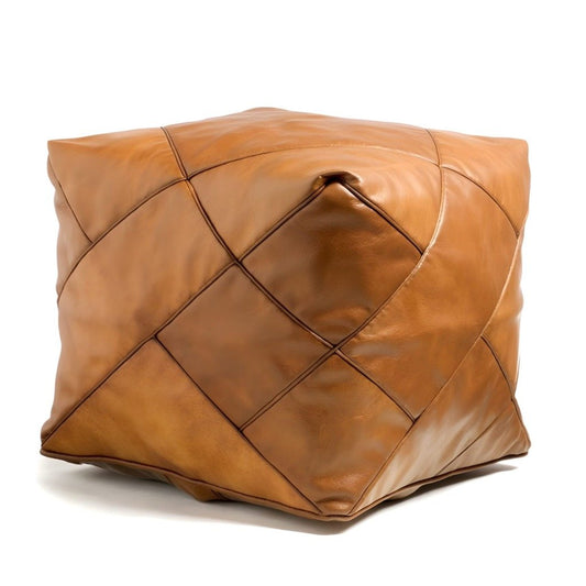 Agafay Lines Square Moroccan Leather Ottoman