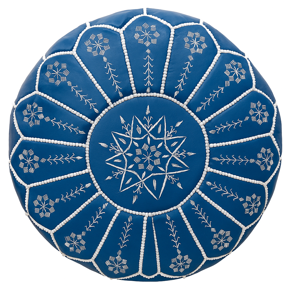 Azure Star Moroccan leather Ottoman Pouffe