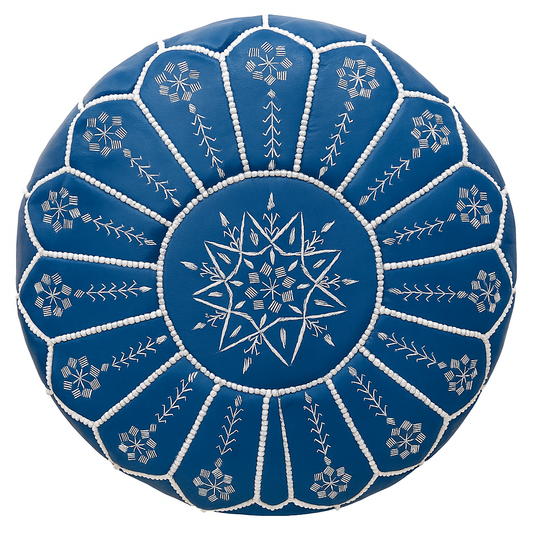 Azure Star Moroccan leather Ottoman Pouffe