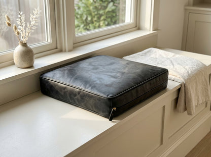 Agafay Souk Black Square Smooth Leather Chair Pad