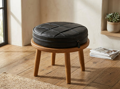 Agafay Souk Black Woven Leather Chair Pad
