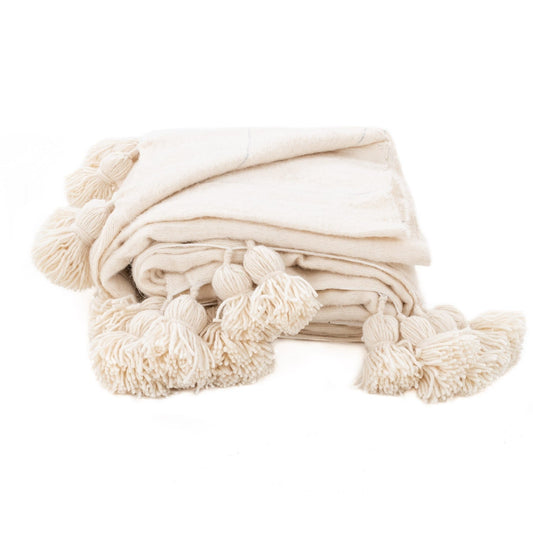 Agafay Souk Pom Pom Blanket Natural