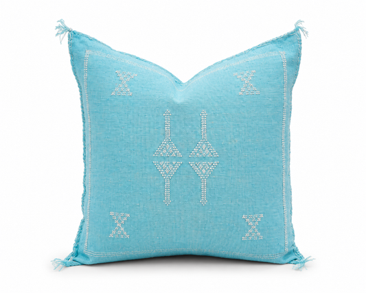 Agafay Souk Blue Cactus Silk Pillow