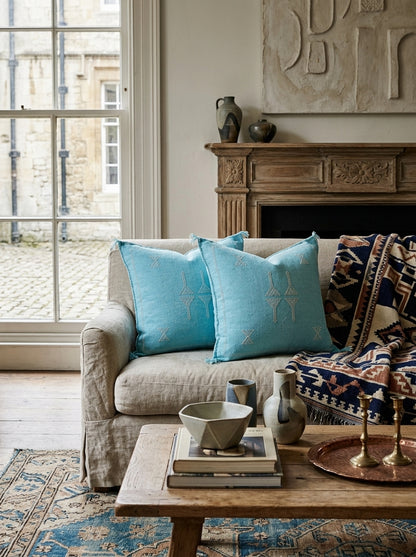 Agafay Souk Blue Cactus Silk Pillow