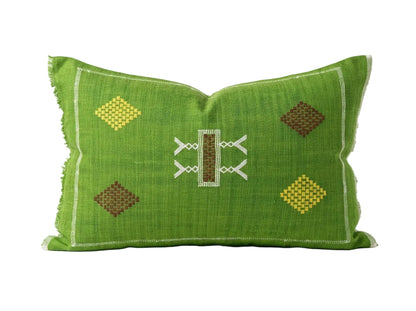 Agafay Souk Bright Olive Cactus Silk Lumbar Pillow