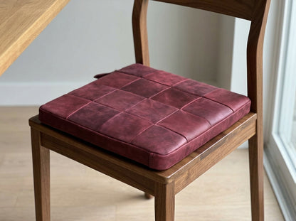Agafay Souk Burgundy Square Woven Leather Chair Pad
