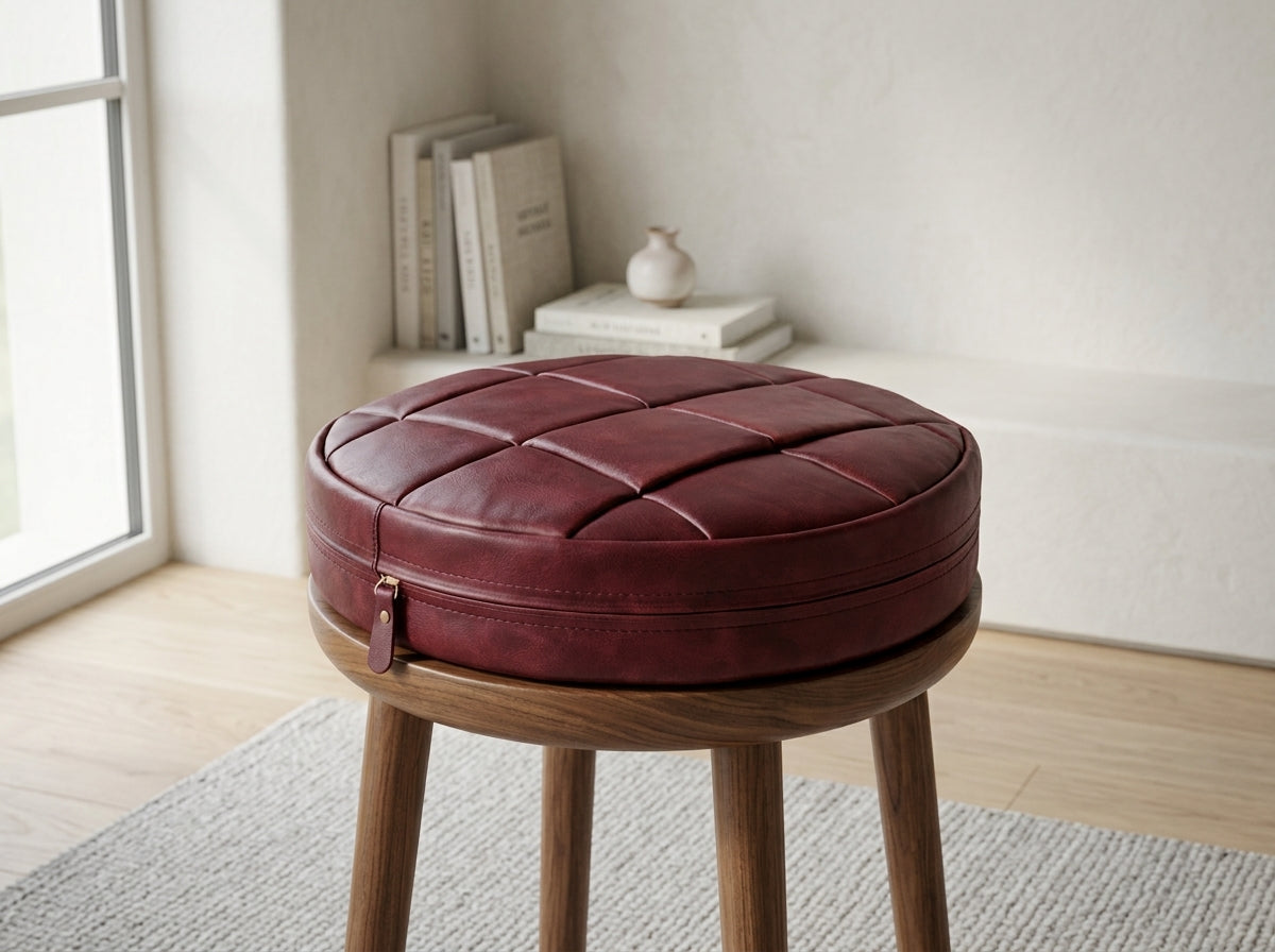 Agafay Souk Burgundy Woven Leather Chair Pad
