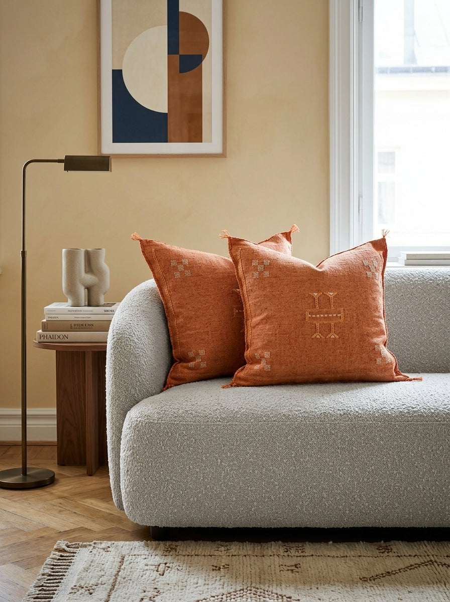 Agafay Souk Burnt Orange Cactus Silk Pillow