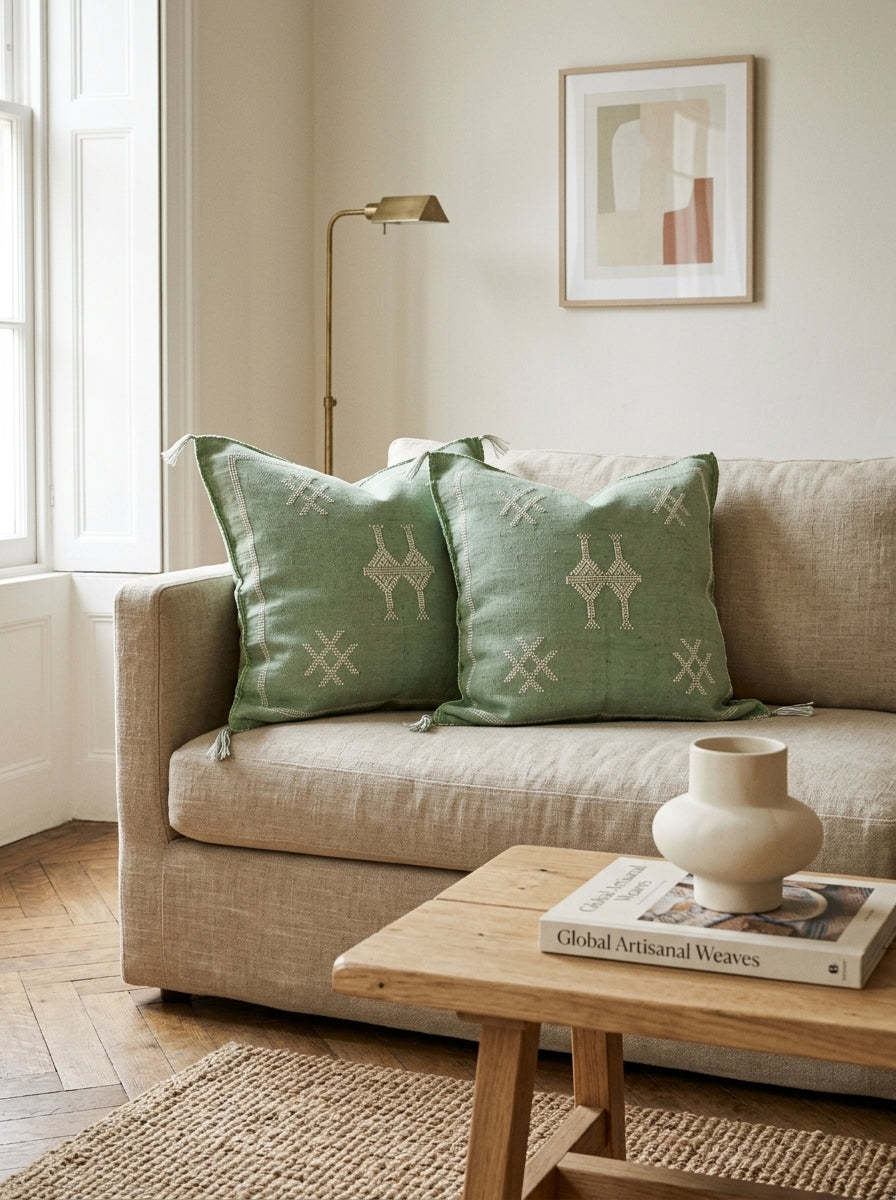 Agafay Souk Cactus Silk Pillow – Mint Oasis