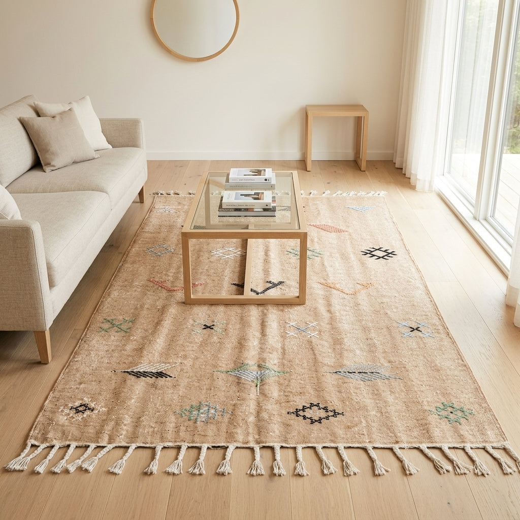 Agafay Souk Camel Desert Boho Flatweave Cactus Rug