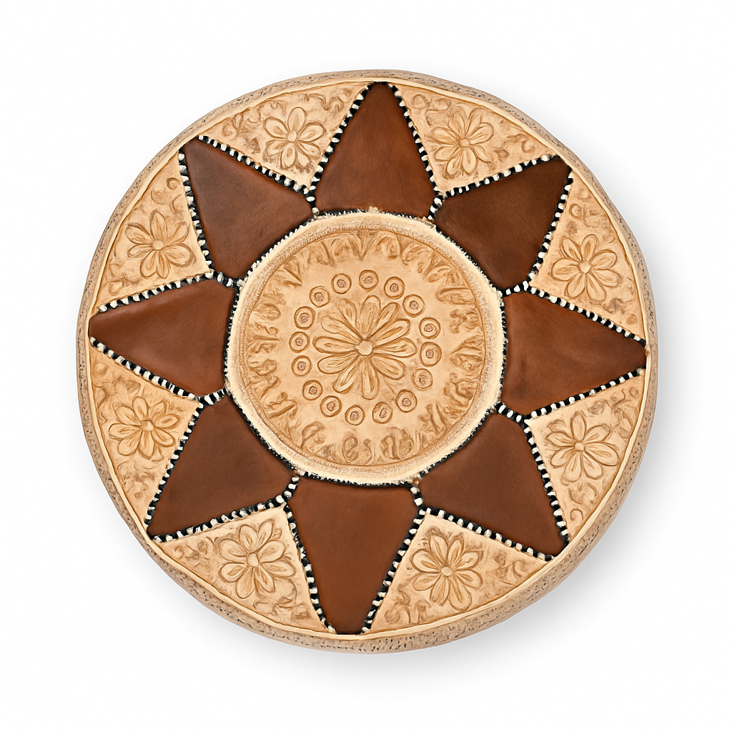 Caramel Bloom Moroccan leather Ottoman Pouffe