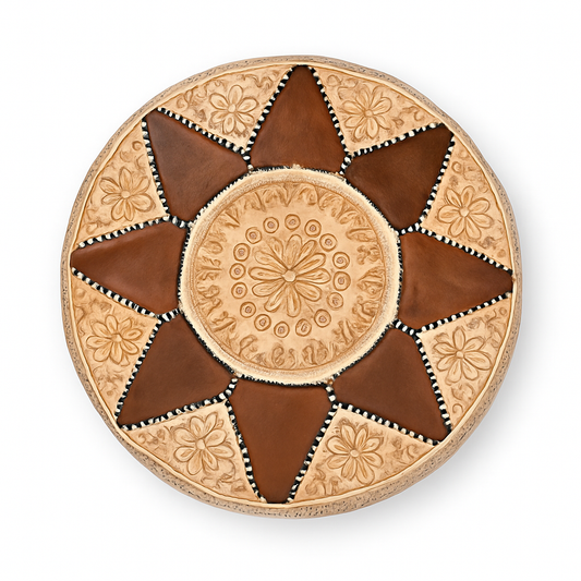Caramel Bloom Moroccan leather Ottoman Pouffe