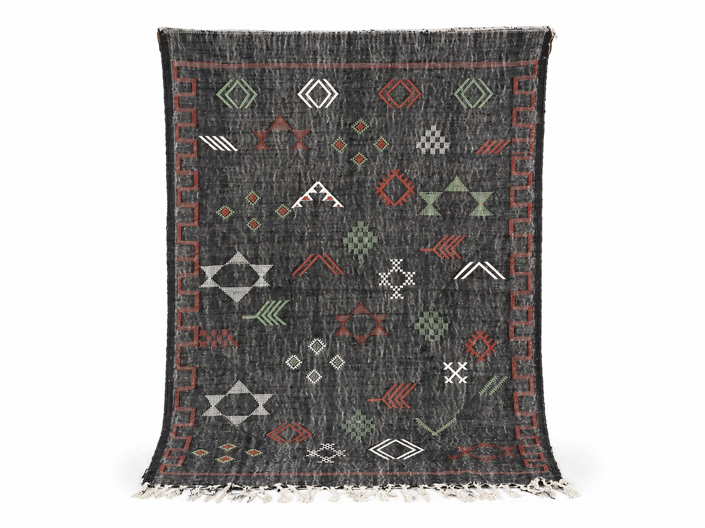 Agafay Souk Charcoal Boho Flatweave Cactus Rug