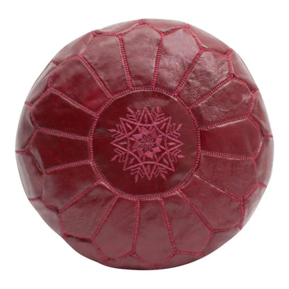Deep Red Moroccan Leather Ottoman Pouffe