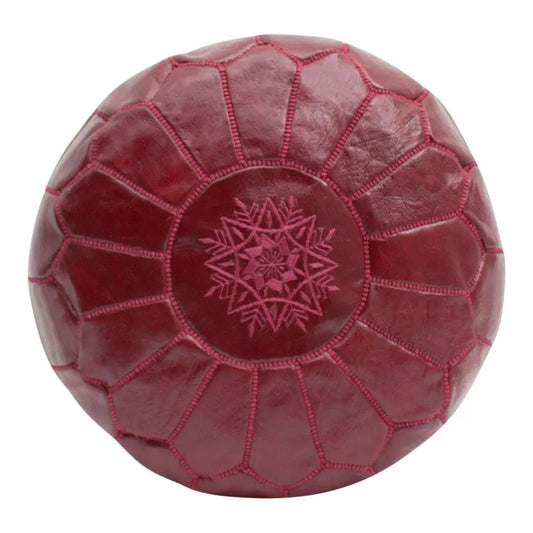 Deep Red Moroccan Leather Ottoman Pouffe