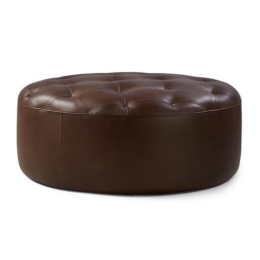 Dune Crest Round Moroccan Leather Ottoman