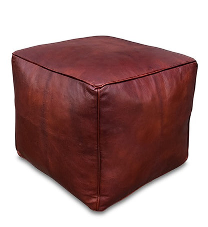 Dune Rouge Square Moroccan Leather Ottoman