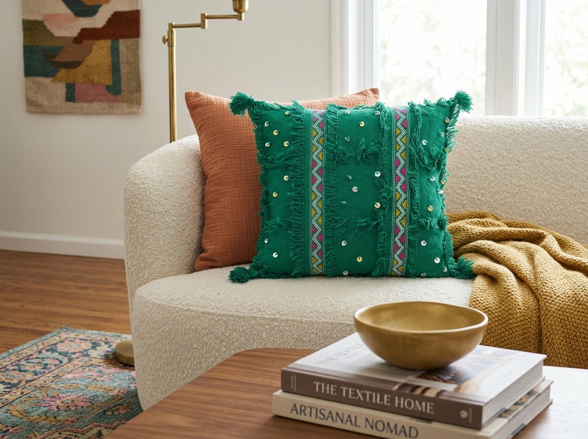 Emerald Green Handira Pillow Cover