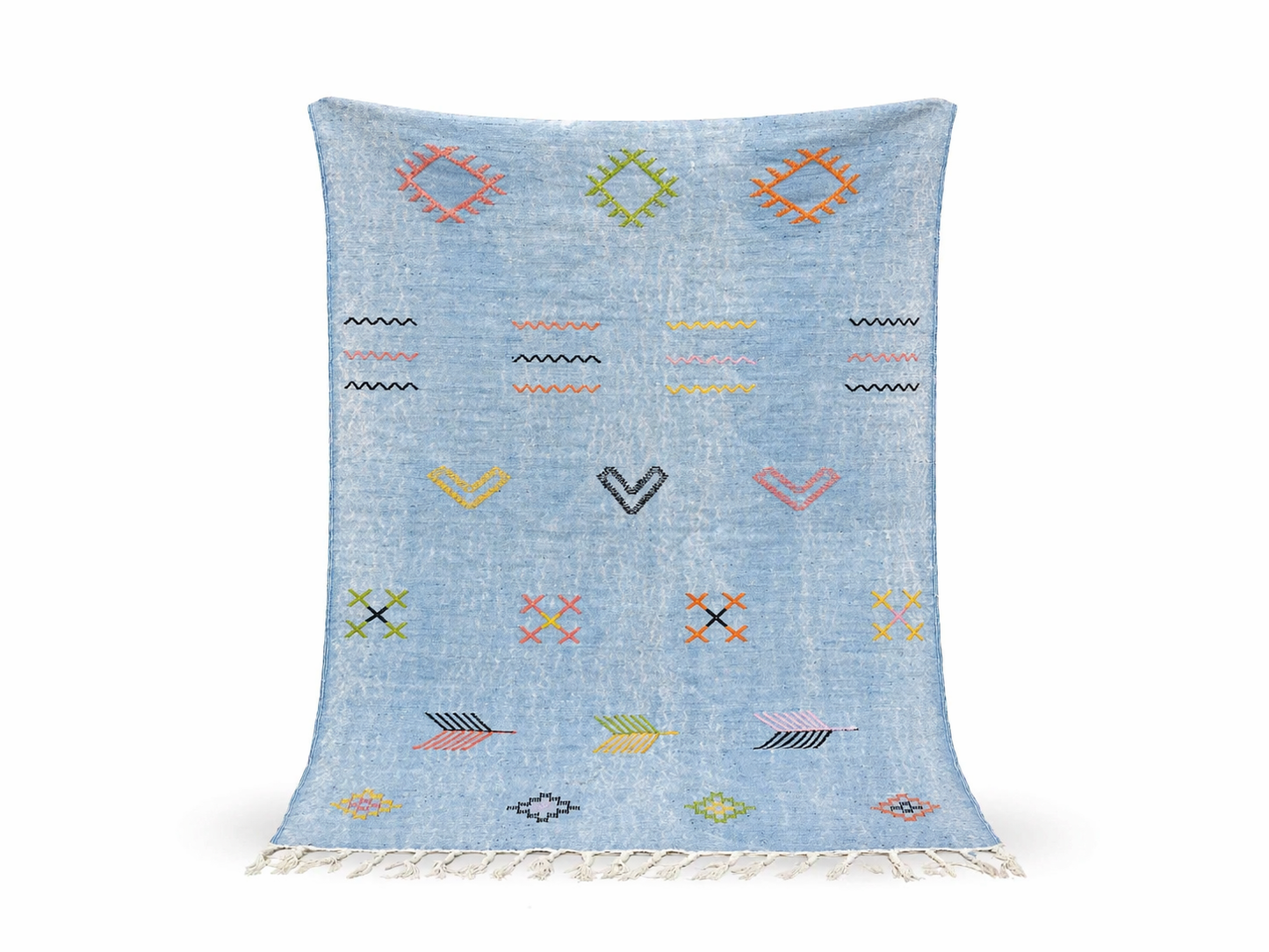 Agafay Souk Faded Denim Boho Flatweave Cactus Rug