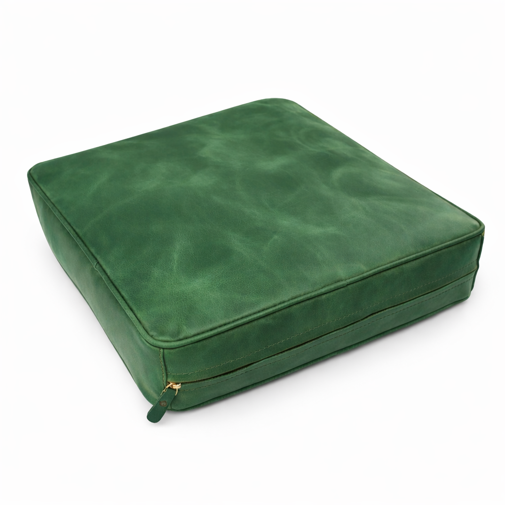 Agafay Souk Forest Green Square Smooth Leather Chair Pad