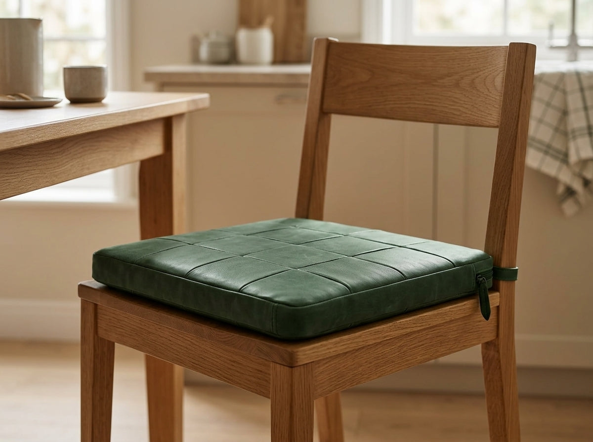 Agafay Souk Forest Green Square Woven Leather Chair Pad