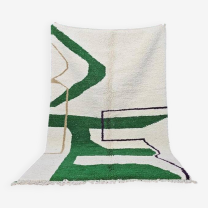 Rug with green abstract design on a white background