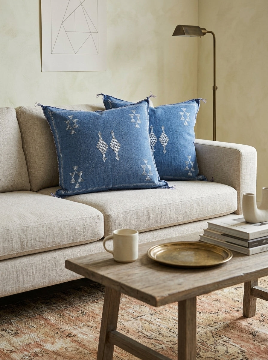 Agafay Souk Indigo Cactus Silk Pillow