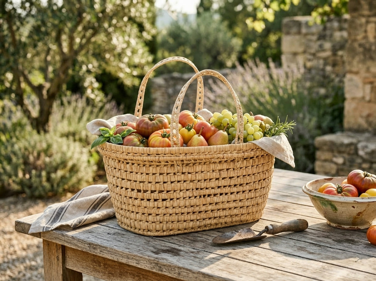 Agafay Souk Lidded Palm Leaf Picnic Basket