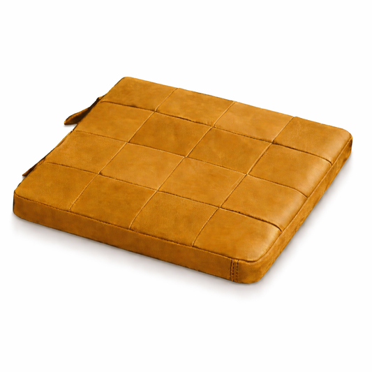 Agafay Souk Mustard Yellow Square Woven Leather Chair Pad