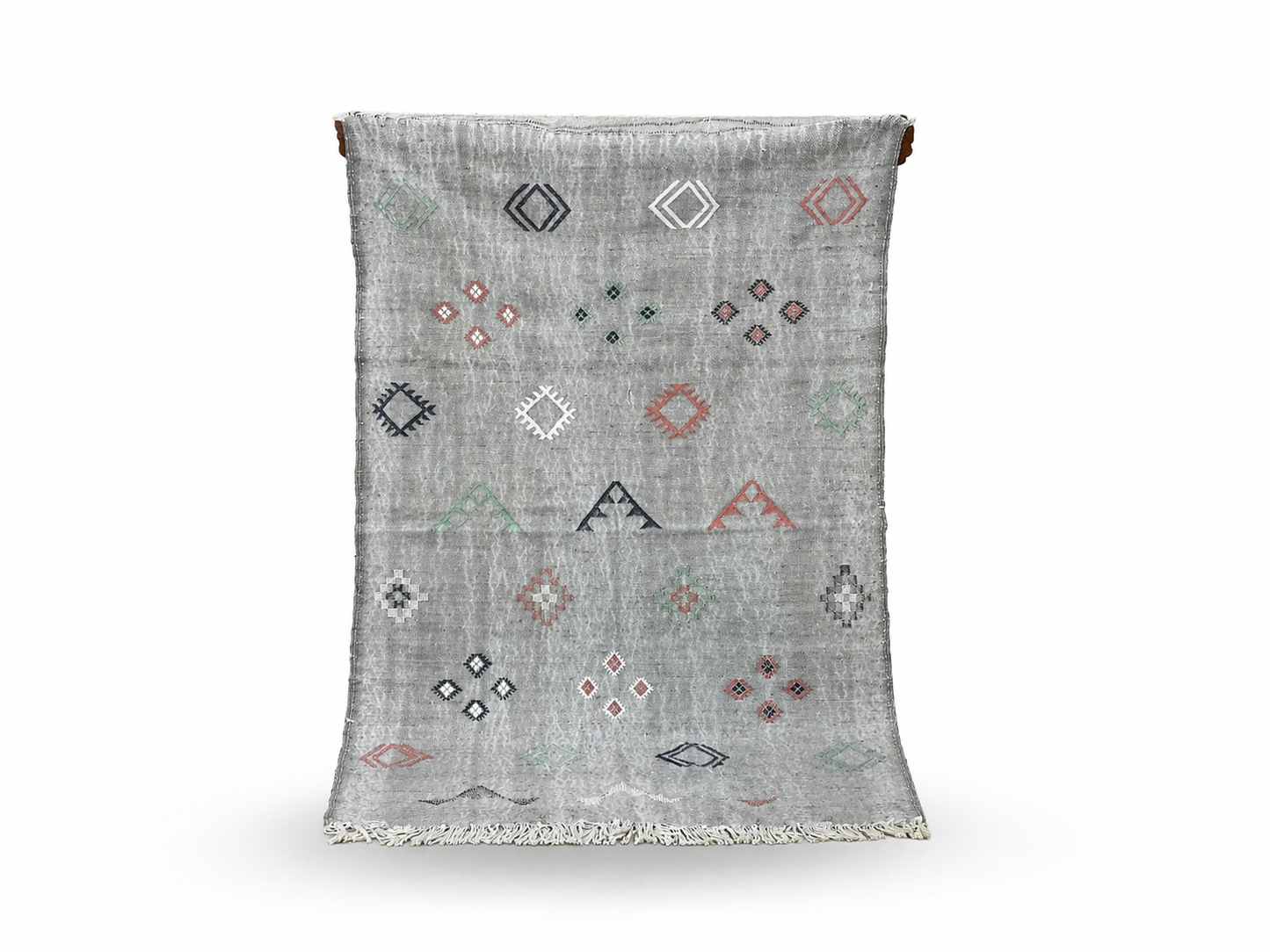 Agafay Souk Muted Gray Boho Flatweave Cactus Rug