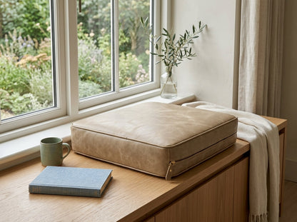 Agafay Souk Natural Sand Square Smooth Leather Chair Pad