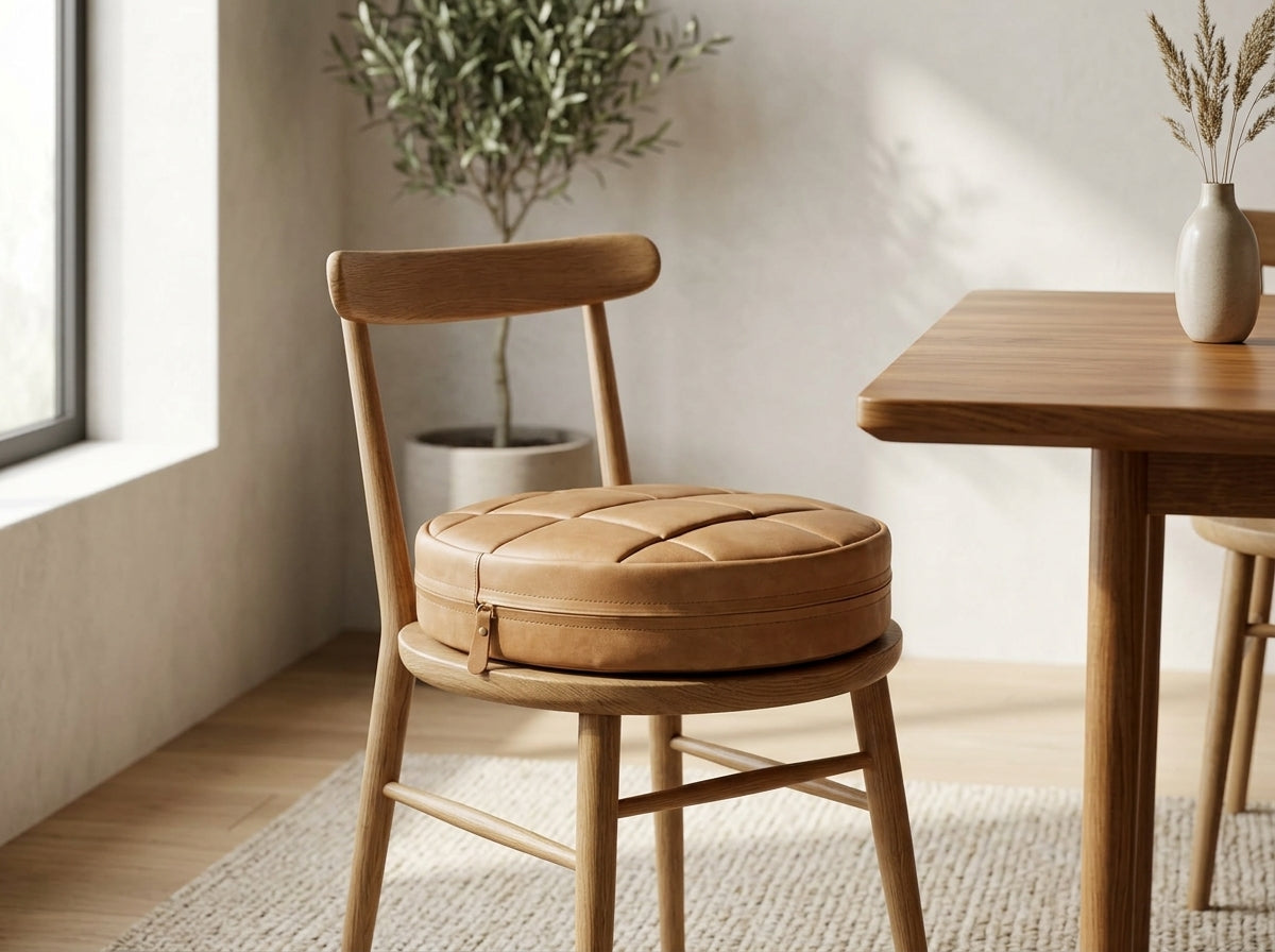 Agafay Souk Natural Tan Woven Leather Chair Pad