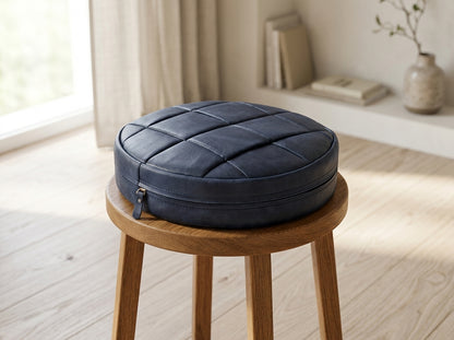Agafay Souk Navy Blue Woven Leather Chair Pad