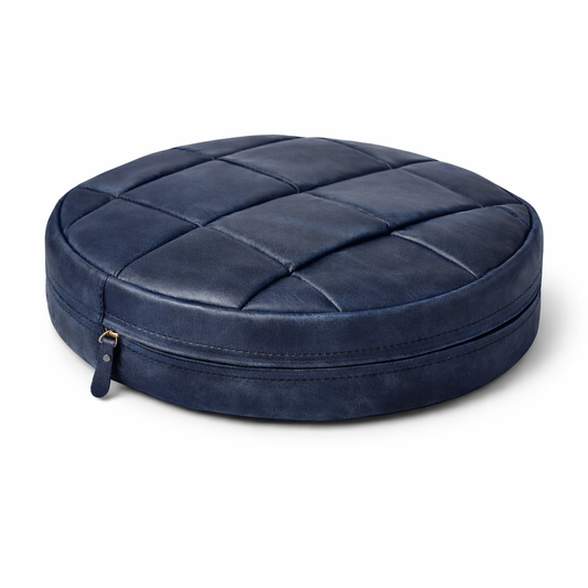 Agafay Souk Navy Blue Woven Leather Chair Pad