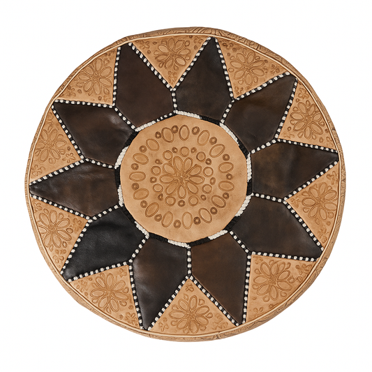 Noir Petal Moroccan leather Ottoman Pouffe