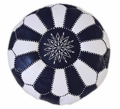 Noir & Blanc Moroccan Leather Ottoman Pouffe