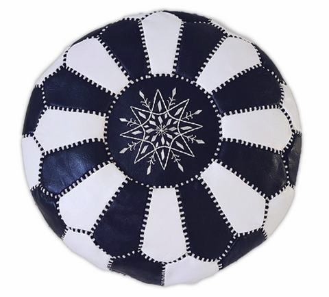 Noir & Blanc Moroccan Leather Ottoman Pouffe