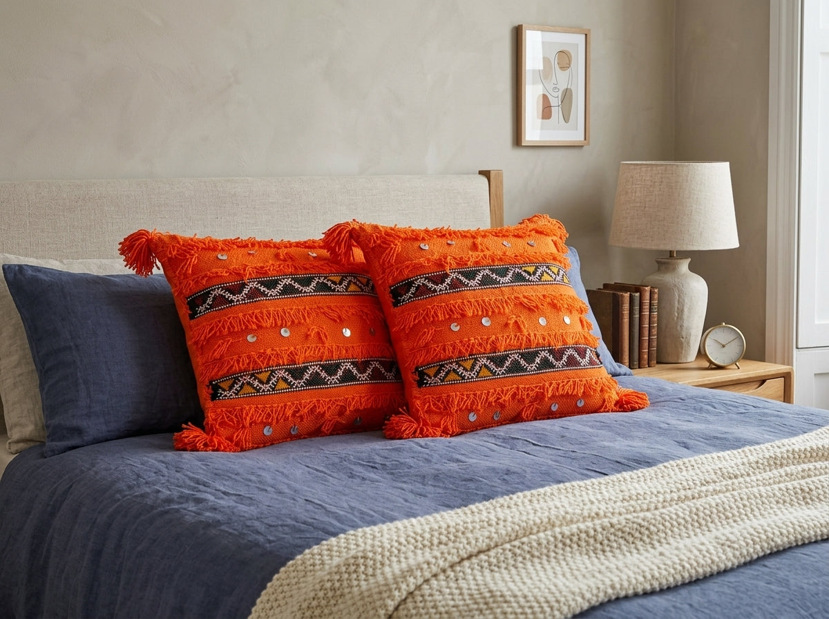 Orange Handira Pillow Cover