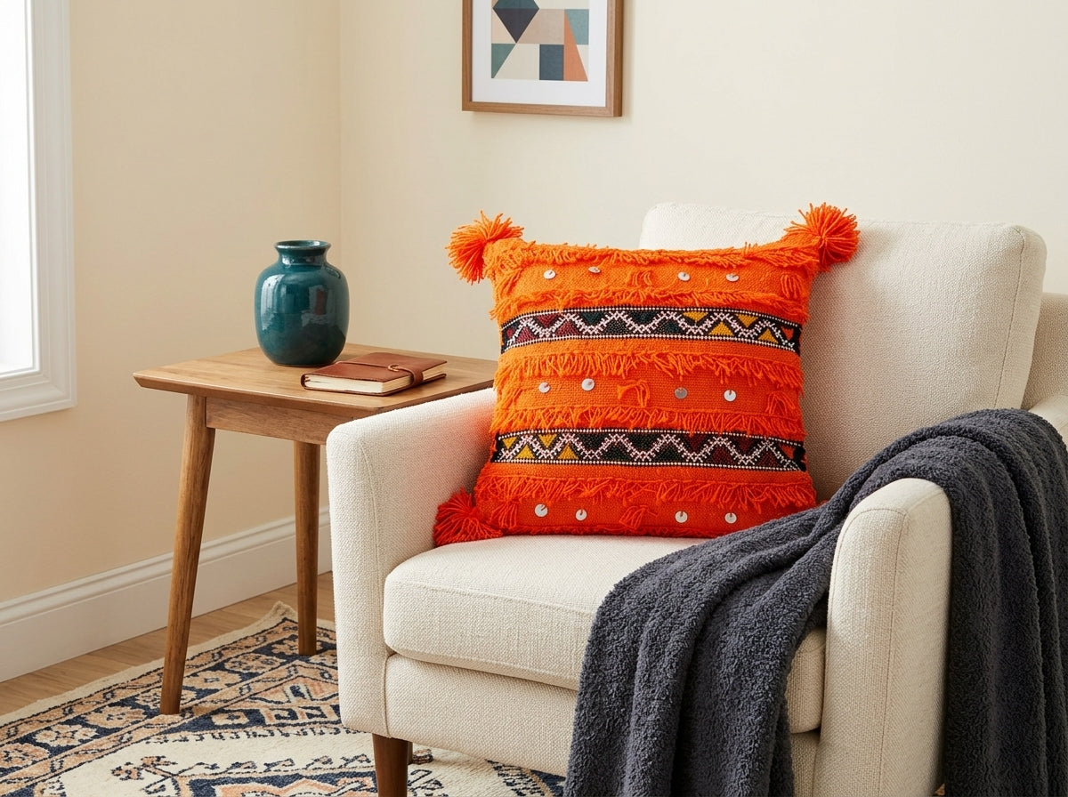 Orange Handira Pillow Cover