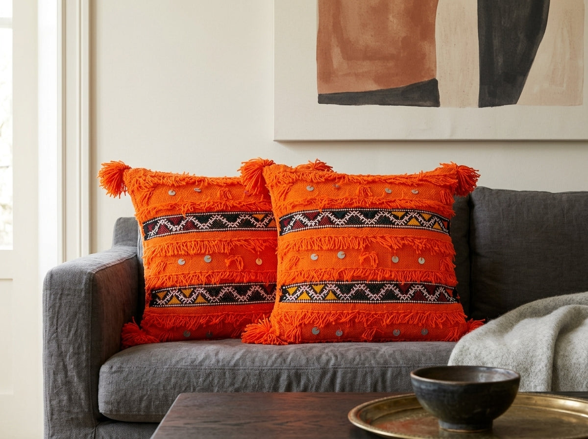 Orange Handira Pillow Cover